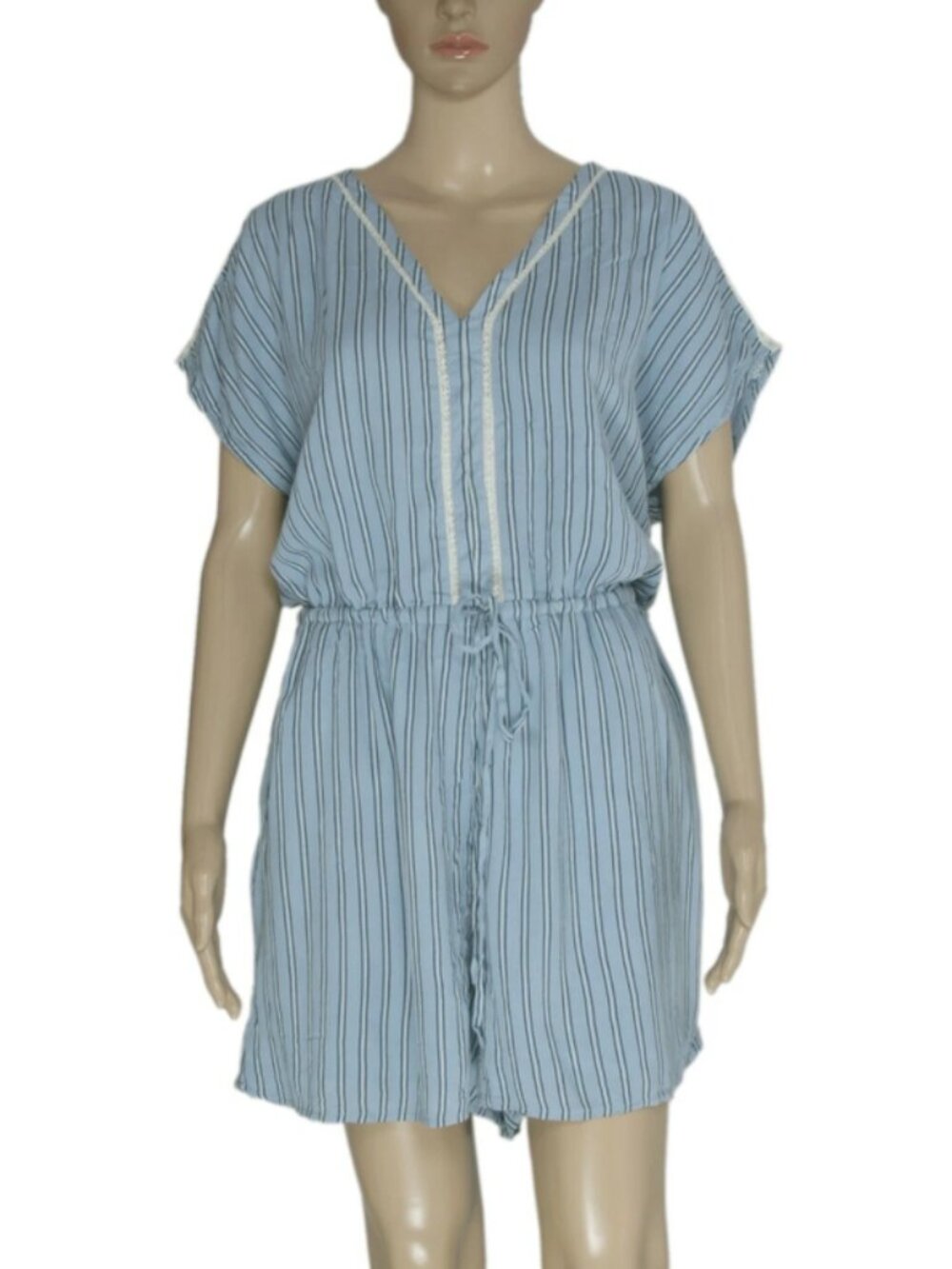 Old Khaki Striped Printed Crochet Lace Kimono Oversized Casual Romper L